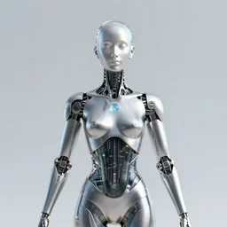 a metallic cyborg with glass details experiencing nirvana, opening third eye, photorealistic