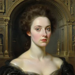 closeup painting of uncannily beautiful aristocrat wearing minimalist rococo latex inside bronze byzantine arcology, science fiction by j. c. leyendecker and fritz lang and rembrandt and greg rutkowski and stefan prohaczka