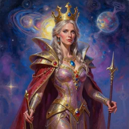 A cyborg Martha Stewart as the tyrant emperor of the universe. Trending on ArtStation. A vibrant digital oil painting. A highly detailed fantasy character illustration by Wayne Reynolds and Charles Monet and Gustave Dore and Carl Critchlow and Bram Sels