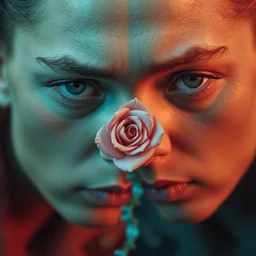3 d cinematic close portrait of a 1 9 8 0 s symmetrical!!! nasty people!!! dusty pink rose rust razor wire artwork by stanley donwood william s burroughs aquamarine backlightr