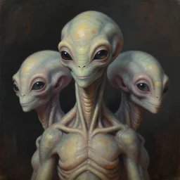 three quarter view, extraterrestrial lifeform portrait, non human, intelligent, peaceful, cultured, friendly, whole head, 3/4 view, dramatic lighting, three quarter view, painted by andreas rocha