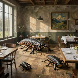 tardigrades!!!!!!!! in restaurant in style of vilhelm hammershoi