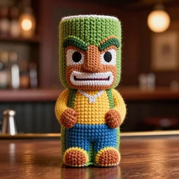 a photorealistic photograph of a knitted Trader Vic's Tiki Mug featuring Mike Tyson at bar Trending on Artstation, featured on Behance, well-rendered, Unreal Engine, 4K HD