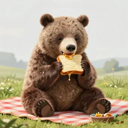 [ bear ] eating [ a honey sandwich ] sitting on a picnic blanket trending on artstation 4 k intricate cgsociety contest winner award winning digital art vibrantly radiant lighting bloom effect golden ratio vignette