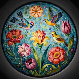 3 6 0 fisheye painting of exotic flowers and surreal bird creatures by roland topor