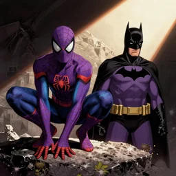 a purple spiderman and purple batman by jack kirby