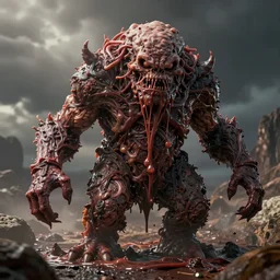a blob of disgusting flesh monster, horrifying, high detail