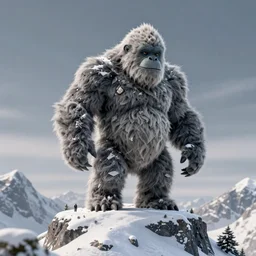 a yeti on a snowy mountain top, greg rutkowski, 8 k, shallow depth of field, intricate detail, concept art,