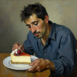 a dying mexican man clinging to a cheesecake, oil painting, by georges seurat