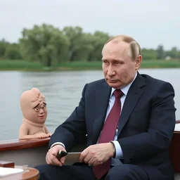 putin as old gregg with a mangina, on a boat on a lake