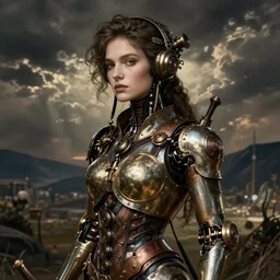 image of beautyful female android steampunk by caravaggio,