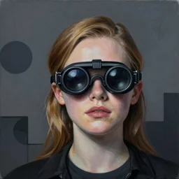 Elle Fanning wearing night vision goggles picture by Sachin Teng, asymmetrical, dark vibes, Realistic Painting , Organic painting, Matte Painting, geometric shapes, hard edges, graffiti, street art:2 by Sachin Teng:4