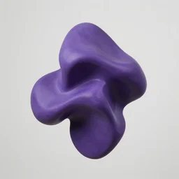 an abstract sculpture by david atlmejd in purple wax floating in jean prouve design