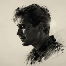 a man crying, silhouette, portrait, sketch, tear drop, album art, melancholic,