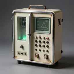 a high fidelity vintage archival photograph of an anthropomorphic object of unknown origin - designed to store and recycle positive frequencies. faded pastel plastic, chrome detail, led, user interface, switches, display.