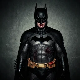 batman cosplay, creepy, disturbing, bloody, darkness, grainy