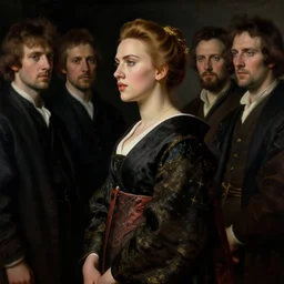 side view portrait of young scarlet johansson in japanese costume by jan van eyck, tom bagshaw, jean delville, william bouguereau, albrecht durer, symbolist painting, mysterious mood