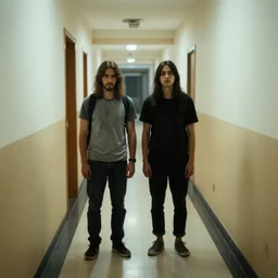 the skinkler peers down the hallway at the camera, photograph, creepypasta