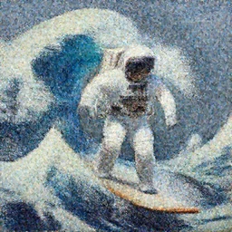 a beautiful painting of an astronaut in a white space suit surfing the great wave on a surfboard by greg rutkowski, impasto oil painting, trending on artstation, intricate, octane render