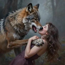 a realistic painting of a werewolf opening up to love, fantasy art, matte painting, highly detailed