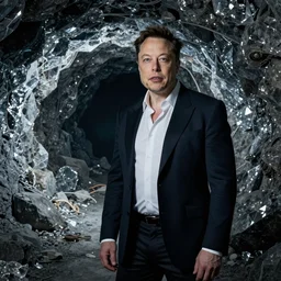 a dramatic scene of elon musk in a diamond mine in the style of walter molino, italian artist
