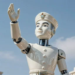 portrait of a blanco ceramic Spanish Prince as an android robot, reaching up to the sky, attractive face and handsome features, large friendly eyes, macho, dotado, guapo, reflective surface, trending on cgsociety, trending on artstation