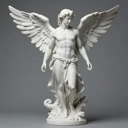 very photorealistic photo of a very detailed full body resin statue of angel lucifer on a white background, award - winning details