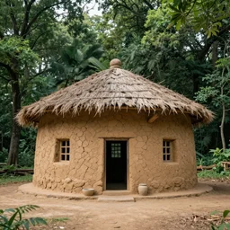 photo of an ancient clay house in the forest