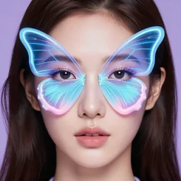 a portrait of a beautiful instagram model woman with a neon butterfly covering her face head, fixed eyes, symmetrical face, perfect hair, perfect glowing skin, perfect lips, textured, ultra detailed, realistic, perfect lips, 3 d render, cinema 4 d, unreal engine, octane render, very detailed professional 3 d render, award winning, trending on artstation, turbosquid, instagram models -