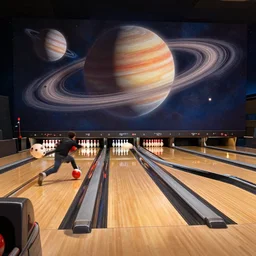 solar system bowling alley, hyperrealism, hyperrealistic, photorealism, photorealistic, artstation, 4 k, highly detailed digital art but as photography