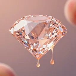 a juicy ( peach color ) ( museum quality ) diamond. peach juice drips from the diamond and surrounds it. product lighting, digital art