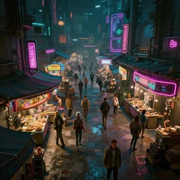 intricate detailed photo environement cyberpunk market : 4, 4 k rtx hdr volume light concept studio matte painting environement digital illustration style cyberpunk 2 0 7 7 artstation artur tarnowski, mihai muscan, marcin tomalak, marta leydy, marcin stepien, charlotte hughes, zuzanna dabrowa neon bioluminiscence