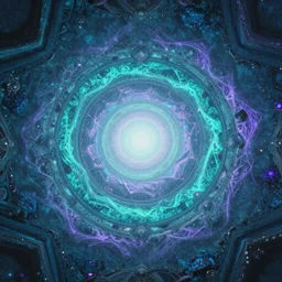 the top view of a secret portal to a higher dimension, psychedelic, ethereal, ultra-realistic, malve, teal, lavender, purple and blue, ultra detailed + cinematic + 16k