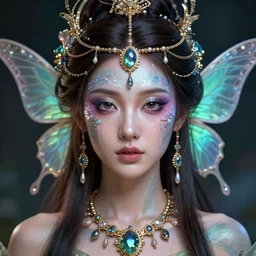 portrait of a fairy, symmetric, facepaint, intricate jewelry, trending on artstation 4 k, in the style of karol bak and tom bagshaw, bust with face
