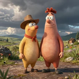fred and wilma flinstone honeymoon highly realistic digital photograph