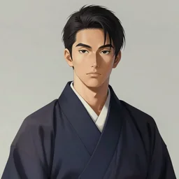 A realistic anime portrait of a handsome japanese with a human face wearing a kimono, digital painting, by Stanley Artgerm Lau, WLOP, and Rossdraws, digtial painting, trending on ArtStation, deviantart