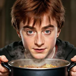 a cooking pot as daniel radcliffe as harry potter face, digital illustration, amazing detail