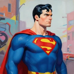 greg manchess portrait painting of superman as overwatch character, medium shot, asymmetrical, profile pictured, organic painting, sunny day, matte painting, bold shapes, hard edges, street art, trending on artstation, by huang guangjian and gil elvgren and sachin teng