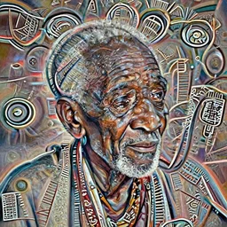 a painting of a wise elder from Kenya. dramatic angle, ethereal lights, details, smooth, sharp focus, illustration, realistic, cinematic, artstation, award winning, rgb , unreal engine, octane render, cinematic light, macro, depth of field, blur, red light and clouds from the back, highly detailed epic cinematic concept art CG render made in Maya, Blender and Photoshop, octane render, excellent composition, dynamic dramatic cinematic lighting, aesthetic, very inspirational, arthouse.