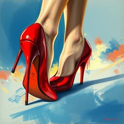 red highheels. highly detailed, digital painting, watercolor, soviet realism, engraving, artstation, concept art, smooth, sharp focus, vivid grunge, manga, illustration, unreal engine 5, 8 k, art by bilibin and kuvshinov and malevich and mucha