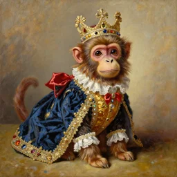the royal king's monkey by greg hildebrant lisa frank fancy rococo baroque regal canine dog puppy oil painting high quality award winning clothed in fancy garb