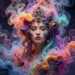 a beautiful woman engulfed in colorful liquid smoke and neon clouds, an extremely colorful psychedelic experience, dmt, psilocybin, lsd, intricate, elegant, highly detailed, digital painting, artstation, concept art, smooth, sharp focus, illustration, art by hana yata, and artem demura and beeple, octane render, unreal engine, 8 k