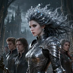 rhythm of the wind, beauty portrait, gothich arc, lineage revolution 2. armor, detailed hair, fractal crystal, castle, intricate environment, fantasy art by greg rutkowski, peter mohrbacher, ross tran, craig mullins, thomas kinkade. unreal engine 5 highly rendered, blender, octane, ray tracing. sharp focus, post processing