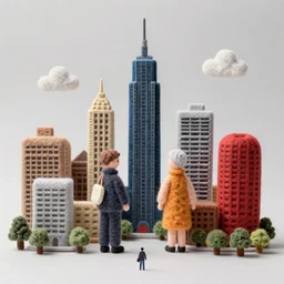 dystopian Chicago where everyone and everything is made of felt, 4K studio photo