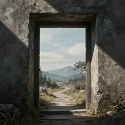 through a portal. Detailed digital matte painting in the style of simon stalenhag
