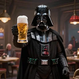 darth vader rising his beer in a tavern in the star wars movie, hyperrealistic, unreal engine, octane render, 4 k, detailed, studio lighting, very detailed by clemens ascher and george lucas