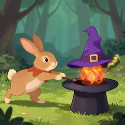 a rabbit pulling a wizard out of a hat digital art