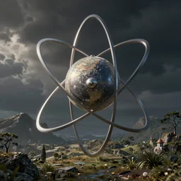 atom visualization, hyper - detailed, physical correct simulation