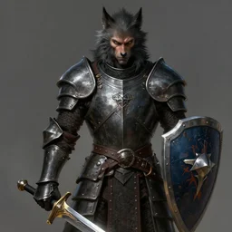 portrait, werewolf man, wearing a dark heavy plate armor, wielding sword and shield, rpg game, main character, detailed, digital painting, artstation, sharp focus, illustration, artgerm, tomasz alen kopera, peter mohrbacher, donato giancola, joseph christian leyendecker, wlop, frank frazetta