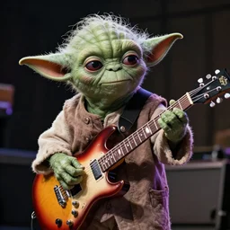 yoda playin the electric guitar, photo